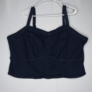 Torrid Denim Cropped Top 4X Blue Jean Square Neck Smocked Stretch Retro Pinup